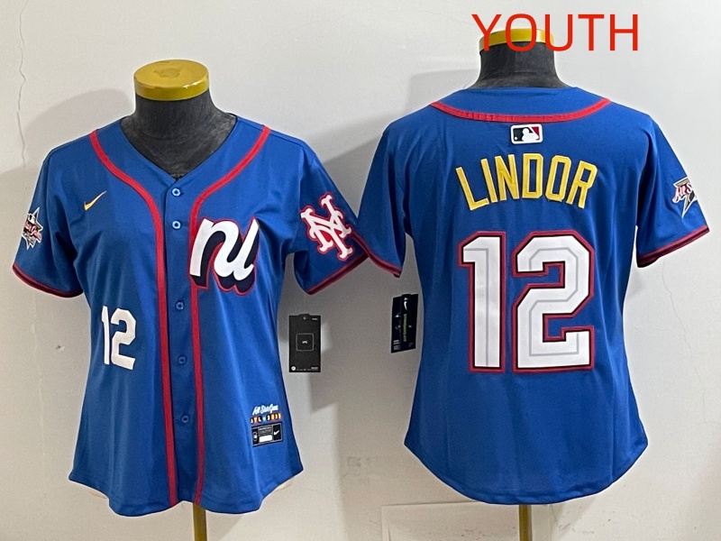 Youth 2025 New York Mets #12 Lindor Blue All star Nike MLB Jersey style 003->youth mlb jersey->Youth Jersey